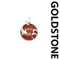 Silver dolphin and wave pendant necklace with sparkly reddish-brown Goldstone - Gold Sandstone
