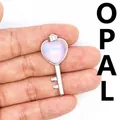 Elegant heart-shaped opalite gemstone key pendant necklace with polished silver finish - Opal
