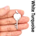 Exquisite natural white turquoise stone heart-shaped key pendant necklace in silver finish - Howlite
