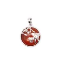 Pendentif éléphant mère et bébé en argent avec incrustation de jaspe rouge - Jaspe Rouge