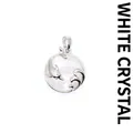 Elegant silver dolphin and wave circular pendant with translucent white crystal stone - White Crystal