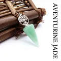 Natural green aventurine gemstone cone pendulum pendant featuring a silver tree of life - Aventurine Jade