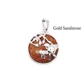 Pendentif éléphant mère et enfant avec un centre en cristal de pierre dorée brune - Pierre de Sable d'Or