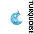 Colgante de luna de turquesa azul con envoltura de alambre de plata y estrellas - Turquesa Azul