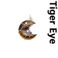 Colgante de luna creciente de piedra ojo de tigre con envoltura de alambre y estrellas - Ojo de tigre