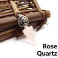 Rose quartz crystal point pendulum necklace featuring a silver Tree of Life design - Rose Quartz