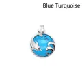 Exquisite dolphin and ocean wave pendant necklace with a round blue turquoise stone - Blue Turquoise
