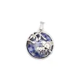 Pendentif artistique éléphant mère et enfant avec une pierre bleue naturelle ronde - Jaspe à Points Bleus