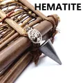 Tree of Life hematite pendulum necklace with geometric silver-tone metal cone design - Ironstone