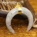 Natürlicher labradorit steinanhänger in halbmondform mit vergoldetem clip für damen - Labradorit (aljylp00150) / 1 Stück/Packung