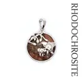 Pendentif éléphant mère et bébé exquis en métal argenté avec une base en pierre de rhodonite - Rhodonite