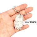 Natural clear quartz crushed stone keychain pendant with silver ring for bags. - Clear Quartz (aljyly1206)