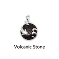 Artistic dolphin and wave circular pendant necklace featuring black natural lava stone - Lava Stone