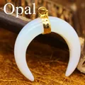 Elegant synthetic opalite crescent moon horn pendant with gold-plated metal bail - Opalite (aljylp00150) / 1 Piece/Pack