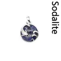 Silver plated dolphin and wave charm necklace with a round blue sodalite gemstone inlay - Blue Sodalite