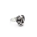 Elegant snowflake obsidian stone heart ring set in a polished silver-toned metal band. - Snowflake Obsidian