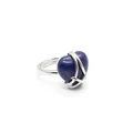 Elegant silver-tone heart-shaped ring featuring a natural blue lapis lazuli gemstone. - Lapis Lazuli