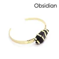 Bracciale rigido aperto placcato in oro con pietra di ossidiana nera grezza naturale - Ossidiana