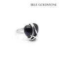 Elegant heart-shaped ring with sparkling blue sandstone in silver-tone finish for women - Blue Sandstone