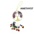 Handmade seven chakra tree of life car hanging with natural amethyst and crystal stones - Amethyst