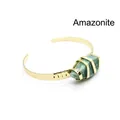 Squisito bracciale rigido aperto placcato oro 24 carati con pietra amazzonite grezza - Amazzonite