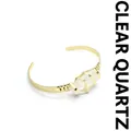 Bracciale a polsino aperto placcato oro con un grande cristallo bianco naturale - Cristallo di rocca