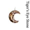 Élégant pendentif croissant de lune avec éclats d'œil de tigre et fil métallique - Argent / Œil de tigre