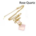 Rose quartz perfume bottle pendant necklace with gold chain and transparent dropper - Rose Quartz