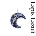 Pendentif croissant de lune avec éclats de lapis-lazuli et fil d'argent arbre de vie - Argent / Lapis-lazuli