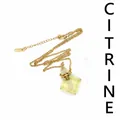 Yellow fluorite diamond perfume bottle pendant necklace with gold chain and dropper - Citrine
