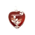 Elegante ciondolo a forma di cuore in agata corniola rossa con motivo a rosa argentata - Agata rossa
