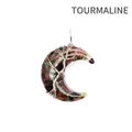 Pendentif lune en résine et éclats de tourmaline naturelle en fil - Argent / Tourmaline