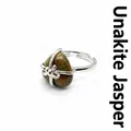 Natural heart-shaped Unakite gemstone ring featuring an adjustable silver band - Unakite