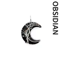 Pendentif croissant de lune en obsidienne enveloppé de fil arbre de vie fait à la main - Argent / Obsidienne