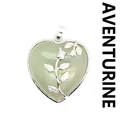 Ciondolo a forma di cuore in giada avventurina verde con delicata rosa d'argento - Giada avventurina
