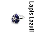 Heart-shaped Lapis Lazuli ring with silver bow detail, adjustable size for women. - Lapis Lazuli