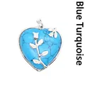 Elegante ciondolo a forma di cuore in turchese blu con delicata rosa e uccello in argento - Turchese blu