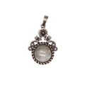 Ciondolo a fiore in bronzo vintage con intarsio in pietra di cristallo bianco naturale - Cristallo Bianco (Cabochon)