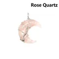 Pendentif croissant de lune en quartz rose enveloppé de fil d'arbre de vie fait main - Argent / Quartz rose