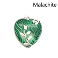 Pendentif exquis en malachite en forme de cœur avec détail de branche de rose argentée - Malachite
