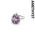 Exquisite amethyst heart-shaped natural stone ring with a silver bow design detail - Amethyst