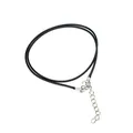 Close-up detail of 2mm black waxed cord necklace with lobster clasp and extension chain. - Simple Black (2mm) / 45cm Plus Extension Chain / Black
