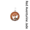 Round red aventurine jade pendant with silver fox motif - Red Aventurine Jade (aljylp1244)
