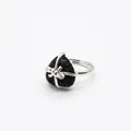 Ins style personalized heart-shaped natural volcanic lava stone ring with silver bow - Lava Stone