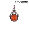 Pendente vintage in diaspro rosso sfaccettato con cornice floreale in bronzo - Diaspro Rosso (Sfaccettato)