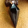 Hexagonal double-pointed black obsidian crystal pendulum pendant for divination jewelry - Obsidian