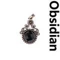 Colgante de obsidiana negra facetada con marco floral de bronce para collares elegantes - Obsidiana (Facetado)