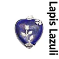 Pendentif cœur en lapis-lazuli naturel avec détail de rose argenté sophistiqué - Lapis-lazuli