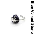 Silver-tone adjustable ring featuring a natural heart-shaped blue vein stone centerpiece. - Blue Sodalite