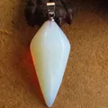 White opalite cone-shaped gemstone pendulum pendant necklace for dowsing and healing - Opal